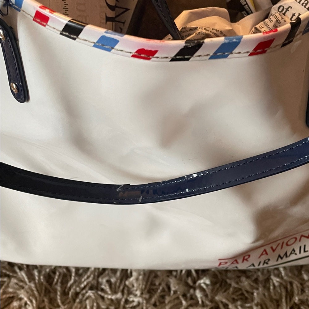 Kate Spade Par Avion White Tote with Striped Trim - Picture 8 of 8